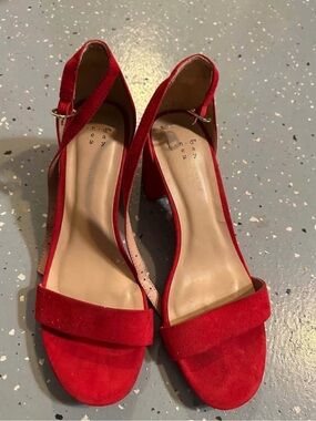 a new day Red Suede Block Heel Ankle-Strap Sandals